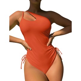 Eomenie - Traje de baño de una pieza para mujer, con control de barriga, halter, adelgazante, 1 pieza, Anaranjado, Medium