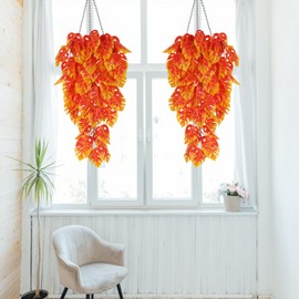 Artificial Hanging Palm Leaves Plant 2P,Fake Hanging Monstera Leaf Plant,UV Resistant Faux Ivy Greenery Tropical Palm Jungle Plant for Indoor Outdoor Hawaiian Luau Party Fall Autumn Thanksgiving Décor