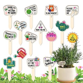Pack of 15 Wooden Plant Signs, Plant Signs for Outdoors, Weatherproof, Funny Plant Markers, Weatherproof Plant Stakes for Labelling, Plug-in Labels, Plants for Potted Plants (Colour 1)