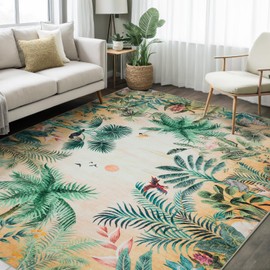 Dotiiorug Vintage Washable Area Rug for Living Room,Low Pile 5x7 Non Slip Carpet Non-Shedding Area Rug Soft Indoor Stain Resistant Rug Floral Print Mat for Bedroom Dining Room 083-Forest Green