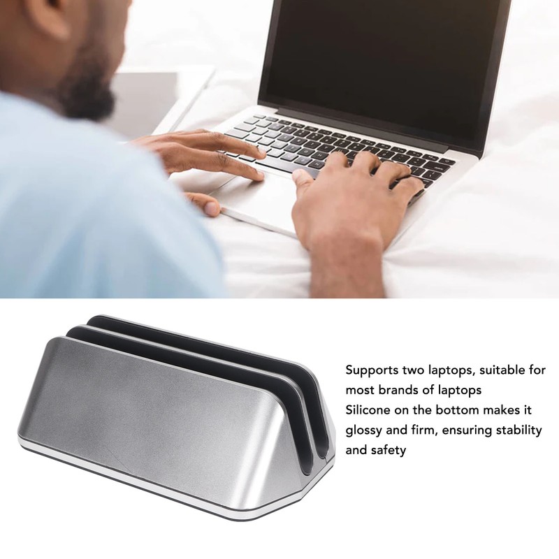 Dual Laptop Stand Vertical 3D Curved Appearance Aluminum Alloy Adjustable