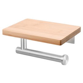 Tecmolog Stainless Steel Paper Roll Holder Wall Mount Toilet Tissue Holder with Wooden Storage Shelf, Brushed Nickel, SBH264NA