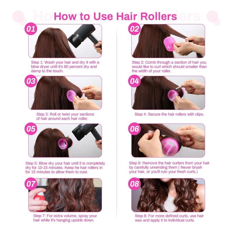 33pcs Hair Rulos Tubos Plstica Para Cabello Autoadheribles