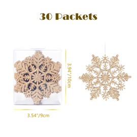 AMS 30ct 4''/100mm Plastic Glittered Snowflake Ornaments Sparkling Christmas Tree Decorations for Wedding,Thanksgiving,Party(Champagne)