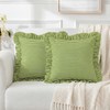 HunnmingRe 2 Pack Green White Striped Ruffle Throw Pillow Covers