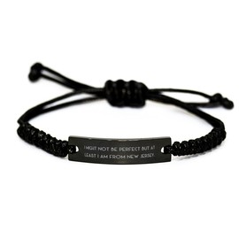 I Might Not Be Perfect but at least I am from New Jersey. Pulsera de cuerda negra, pulsera grabada de Nueva Jersey, regalos baratos para Nueva Jersey 