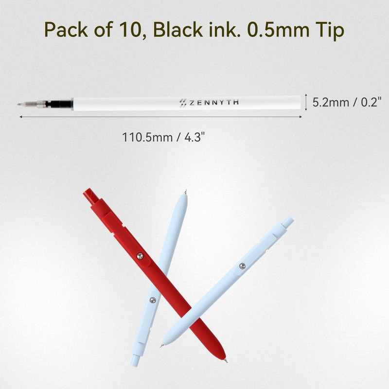 MengRan 10 Pcs Gel Pen Refills,0.5mm Tip Fine Point,Quick Drying