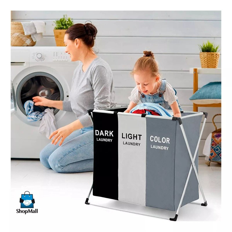 ShopMall Cesto De Ropa Sucia Plegable Hogar 3 Compartimentos