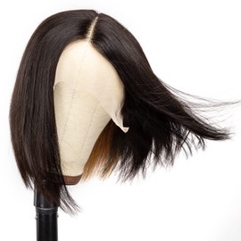 Originea Highlight Bob Wig Human Hair 13x6x1 Lace Front Wig Blonde Highlight Human Hair Wigs for Women 12 Inch 150% Density Ombre Short T-Part Straight Bob Wig Peekaboo Wig (12 Inch, Brown)