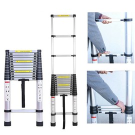 Aluminum Telescoping Ladder with Non-Slip Feet, 16.5FT Telescopic Ladder One Button Retraction Portable Extension Extendable Ladder Multi-Purpose Ladder for Household & Outdoor Working, 330lb Capacity