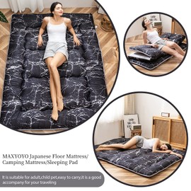 MAXYOYO Black Marble Printed Japanese Futon Floor Mattress, Thicken Sleeping Pad Floor Bed Roll Up Camping Mattress Folding Couch Bed Mattress Topper Guest Floor Mattress Twin
