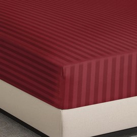 Hafaa Double Fitted Sheet Soft Satin Strips Microfiber Bed Sheets 40cm Deep Pocket Fitted Sheet Fade Resistant Breathable Bed Sheets Double Bed (Burgundy, 137 X 190cm)