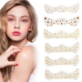 Glittering Freckles Tattoo on the Face, 6 Pieces Henna Freckles Tattoo Film, Glitter Face Tattoo Makeup Patches, Waterproof Fake Freckles and Party Temporary Tattoos for Party Festival