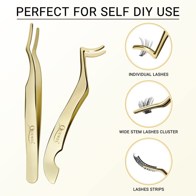 QUEWEL Lash Applicator Tool, 2 Pcs Eyelash Clusters Tweezers For