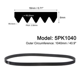 sourcing map 5K409/5PK1040 Serpentine Belt 5 Ribs 1040mm Length x 18mm Width x 5mm Thick, EPDM Poly V Belt, Micro V-Ribbed Belt for Vehicle