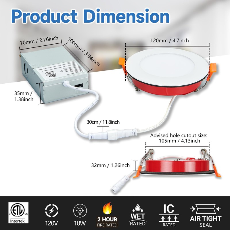 CycevSun 6 Pack Fire Rated Recessed Light 2 Hours, 4