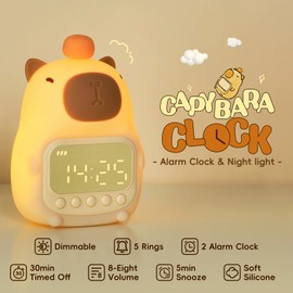 Yiliaw Capybara Alarm Clock with Night Light for Kids, Cute Alarm Clocks for Bedrooms Ok to Wake Clocks, Silicone Animal Tabletop Lamp for Teen Girls Boys
