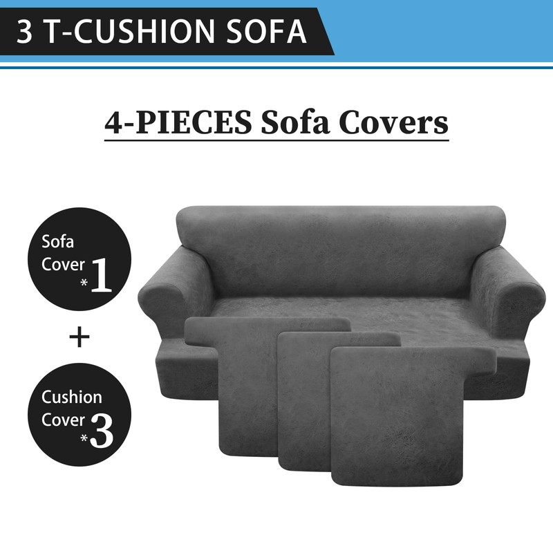 Pfrstuv 4-Piece T Couch Cover - Leather Look Slipcovers for