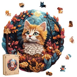 Qiuenisray Jigsaw Puzzle, 200 Piece Wooden Puzzle, Kitten Forest (11.2 x 11.2 inches (28.4 x 28.4 cm), Thick 0.1 inch (3 mm), Variable Pieces, For Adults, Laser Cut, Interior Decoration, Gift, Killing