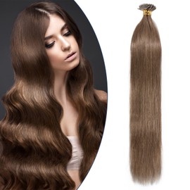 22 inch I Tip Hair Extensions 100 Strands Pre Bonded Stick Tip Keratin Real Remy Human Hair Extension Straight - #06 Light Brown