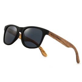WOODONLY Wooden Retro Polarised Sunglasses - UV400 Protection Square Shades for Men and Women Perfect Gifts, Zebrano Grey