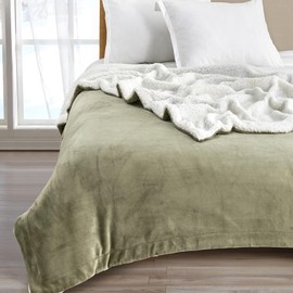 Great Bay Home Sherpa Fleece and Velvet Plush Twin Throw Blanket Loden Green, Thick Blanket for Chair, Sofa, or Bed. Warm, Reversible, Soft Fleece Throw Blanket. Kinsley Collection, Loden Green