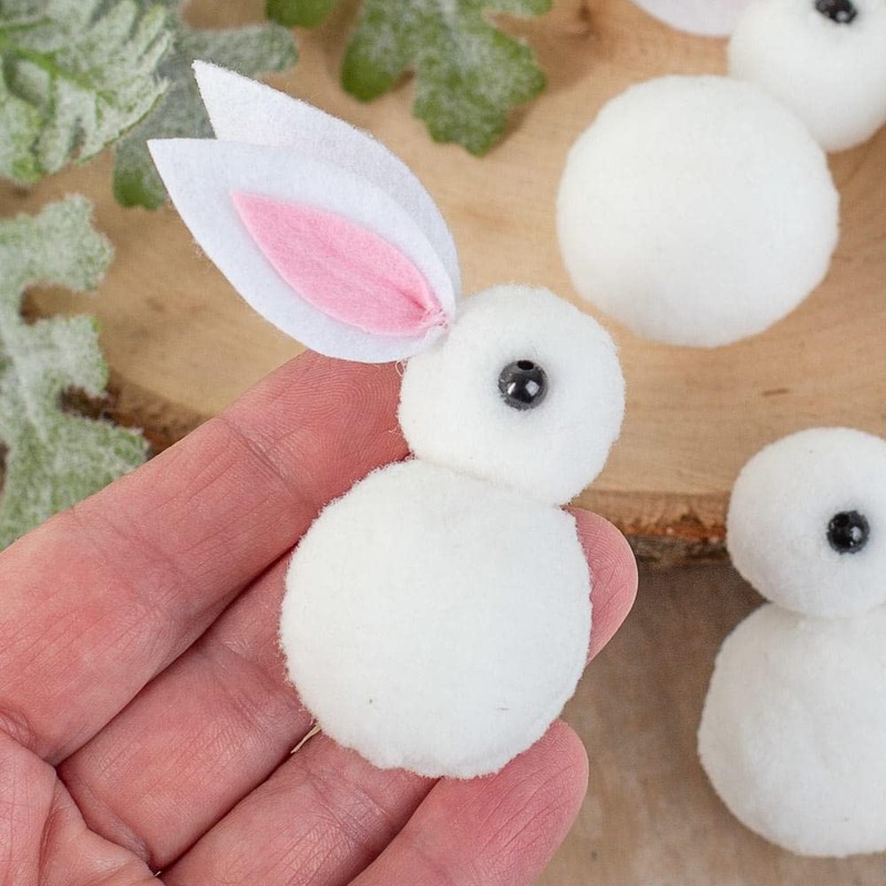 Group of 24 White Pom Pom Easter Bunnies by Factory