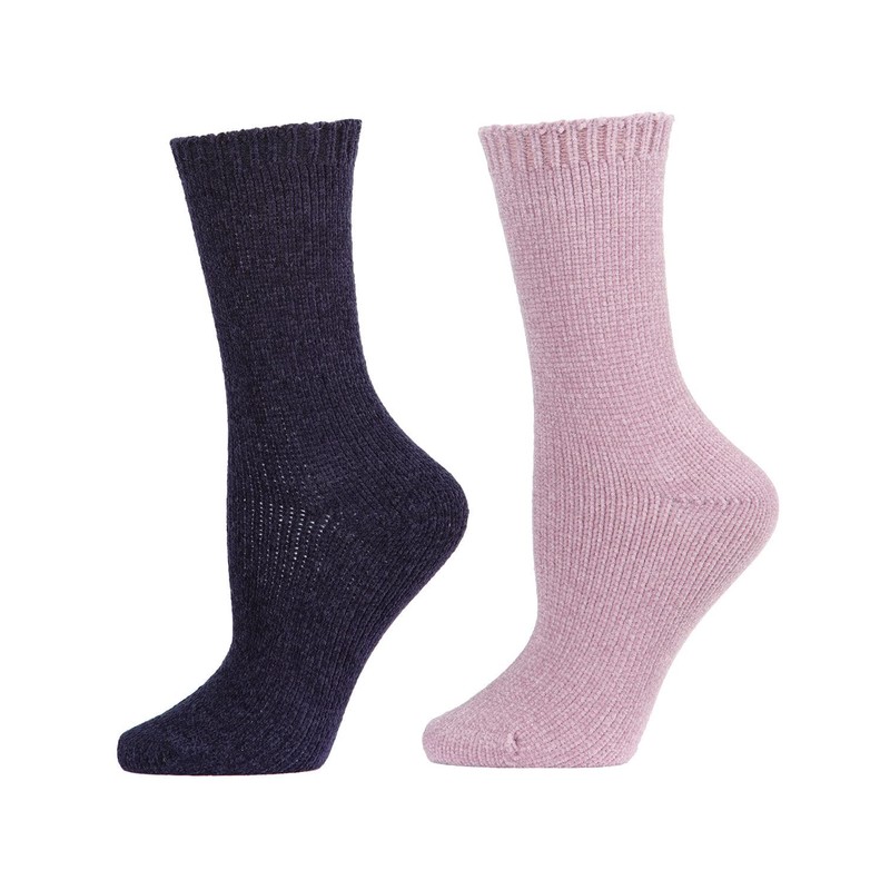 MeMoi Solid Chenille Crew Sock 2 Pair Pack Black-Gray 9-11