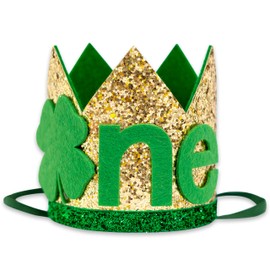 MUWEOL St. Patrick's Day First Birthday Crown - Lucky One 1st Birthday Party Decorations,Four Leaf Clover ONE Hat