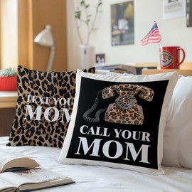 TopXmai Trendy Leopard Print FUUNY Call Your Mom Pillow Covers 18x18, Set of 2,Funky Preppy Cheetah Aesthetic Decor for Girls Room Dorm Apartment, Graduation Gifts for Daughter Son,147-BZ