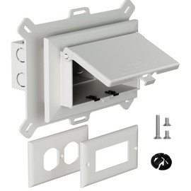 Recessed Outlet Box, DBHS1W-1 Low Profile Electrical Outlet Boxes, Wall Plate Kit for New Vinyl Siding, Enclosed Weatherproof Pack with Duplex & Decorator Style Covers, 1-Gang, Horizontal, White