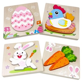 Anditoy Anditoy 4 Pack Easter Wooden Puzzles for Kids Toddlers Easter Toys Easter Basket Stuffers Gifts Party Favors
