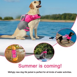 Mklhgty Dog Life Jacket, Reflective & Adjustable Dog Life Vest for Swimming & Boating, Ripstop Pet Safety Vest with Rescue Handle, High Buoyancy Dog Life Preserver for Small Medium Large Dogs