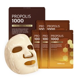 WELLDERMA Mascarilla Energizante De Tela Con Propolis 1000  5 Láminas  Mascarilla Facial Coreana Para Hidratación, Vitalidad Y Cuidado Radiante  Con  