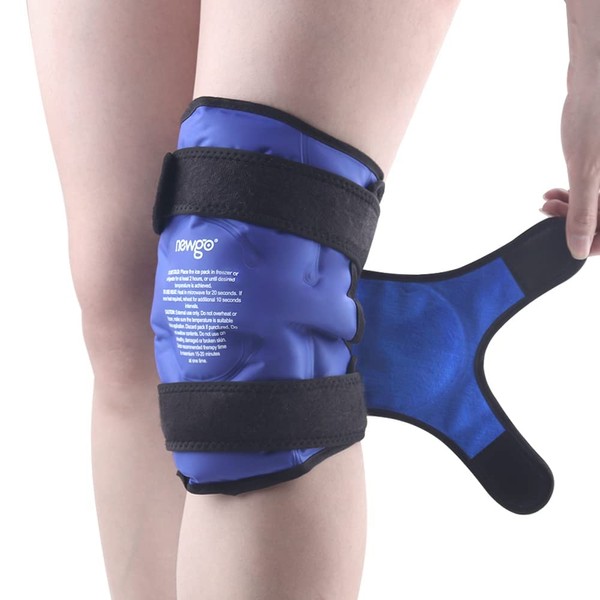 NEWGO Ice Pack for Knee Replacement Surgery, Reusable Gel Cold Pack Knee Ice Pack Wrap Around Entire Knee for Knee Injuries, Knee Ice Wrap for Pain Relief, Swelling, Bruises (Blue)
