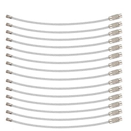 AMUU Wire Keychain, Key Chain, Screw-type, Key Ring, Stainless Steel, Steel Cable, Anti-Lost and Theft, 4.3 inches (11 cm), Set of 14, Silver/Black, Silver