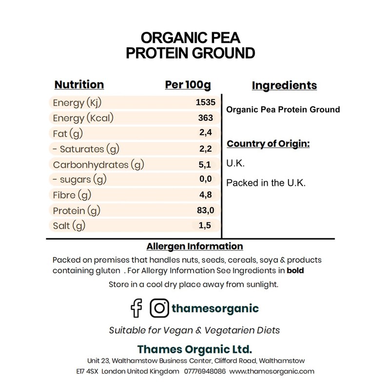 Thames Organic Organic Pea Protein Ground - Premium Vegan Supplement