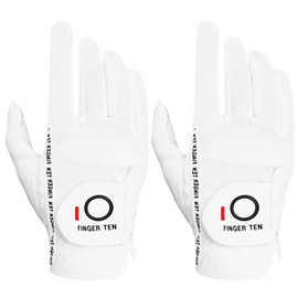 FINGER TEN Men's Golf Glove Rain Grip Pair Both Hand or 2 Pack Left Right Hand, Hot Wet Weather No Sweat Black Gray White Blue Fit Size Small Medium Large XL (White, X-Large-Worn on Right Hand)