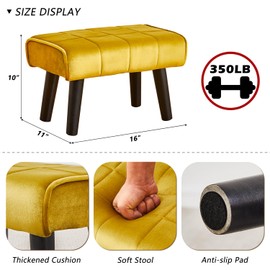 Wimarsbon Small Foot Stool Ottoman Modern Accent Step Stool Seat with Solid Wood Legs Velvet Soft Padded Pouf Ottomans Sofa Footrest Stools 16 inch for Couch Living Room Entryway 2 PCS Yellow