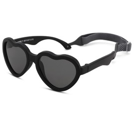 GLARDEFE Polarized Baby Heart Sunglasses with Strap - Unbreakable Flexible Infant Sunglasses for Newborn Toddler Girls Age 0-24 Months (Matte Black/Grey)