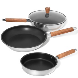 FUGA CRAFT Nonstick Cookware Set 3-Piece,1 Wok with Lid & 2 Frying Pans, Non-Toxic Pots and Pans Set with Stay-Cool Handles, Healthy Cookware for Kitchen