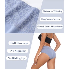 ANLIQI High Waist Cotton Underwear for Women Tummy Control Briefs Soft Moisture Wicking Full Coverage Panties Jacquard Multipack(6A,2XL)