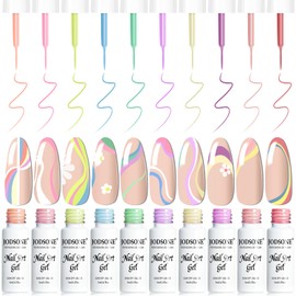 JODSONE Art Gel Liner Set 10 Colors Black Red Blue Need U V Lamp Cured with Thin Brush Gift for Girls at Home Salon Design