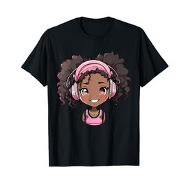 Anime and Music Black Girl Anime Merch Afro African American T-Shirt
