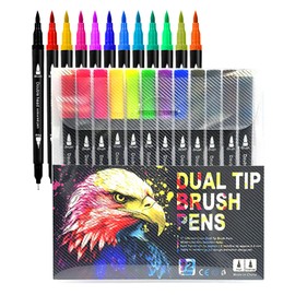 YBFBSJK Acrylic Pens 12 Colours Acrylic Paint Marker Dual Tip Marker (Brush and Fine Tip) for Rock Painting, Wood, Ceramic, Ideal for Children and Adults, for Drawing and DIY Craft Projects