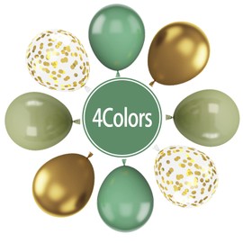 Paready Sage Green Gold Balloons, 60 Pcs 12 Inch Retro Green and Metallic Gold Confetti Balloons, Retro Avocado Party Balloons for Jungle Birthday Baby Shower Animal Wild Theme Decoration Wedding