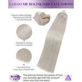 LaaVoo Microring Real Hair Extensions Blonde with Micro Ring Platinum Blonde Invisible Hair Extensions Micro Ring 1 g/Strand #60 35 cm 50 g