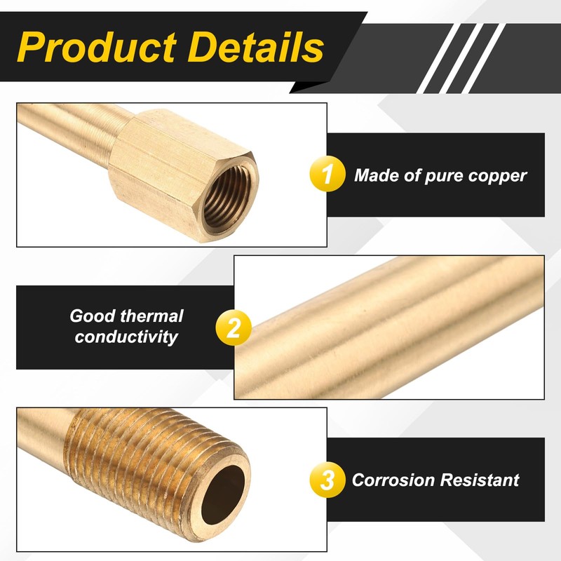 PATIKIL 1/8"G Male x 1/8"G Female Brass Pipe Fitting, Nipple