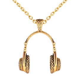 INFINIONLY Men's Headphone Necklace Stainless Steel Fashion Hip Hop Music Headphones Chains Trendy Music Audiophile Pendant with 55 cm Chain Decoration for Teenagers, Stainless Steel