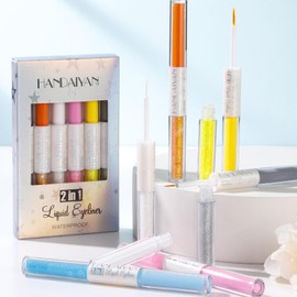 6 Farben Bunter flüssiger Glitzer Eyeliner, JasCherry Metallic Matte Shimmer Glitter Eyeliner Pen, Langlebiger Wasserdichter Shimmer Sparkling Eyeliner-Stift Für Bühne, Hochzeit, Cosplay, Party